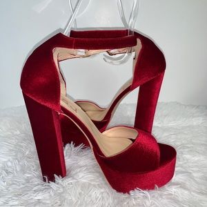 FSJ Dark Red Velvet Retro Sky High Platforms 12